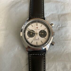 New Classic Black and Silver ZI Zuan Red Star Chronograph Watch